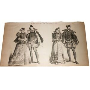 Antique 16th Century German Fashion Costume Plate Print Renaissance Woodcut Art
